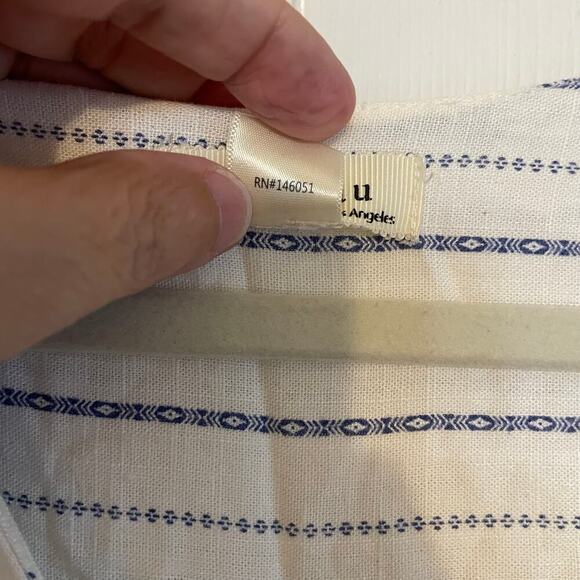 Monteau Los Angeles Blue Striped Linen Blend Casual Jumpsuit Sz L Belt, Pockets - Picture 12 of 12